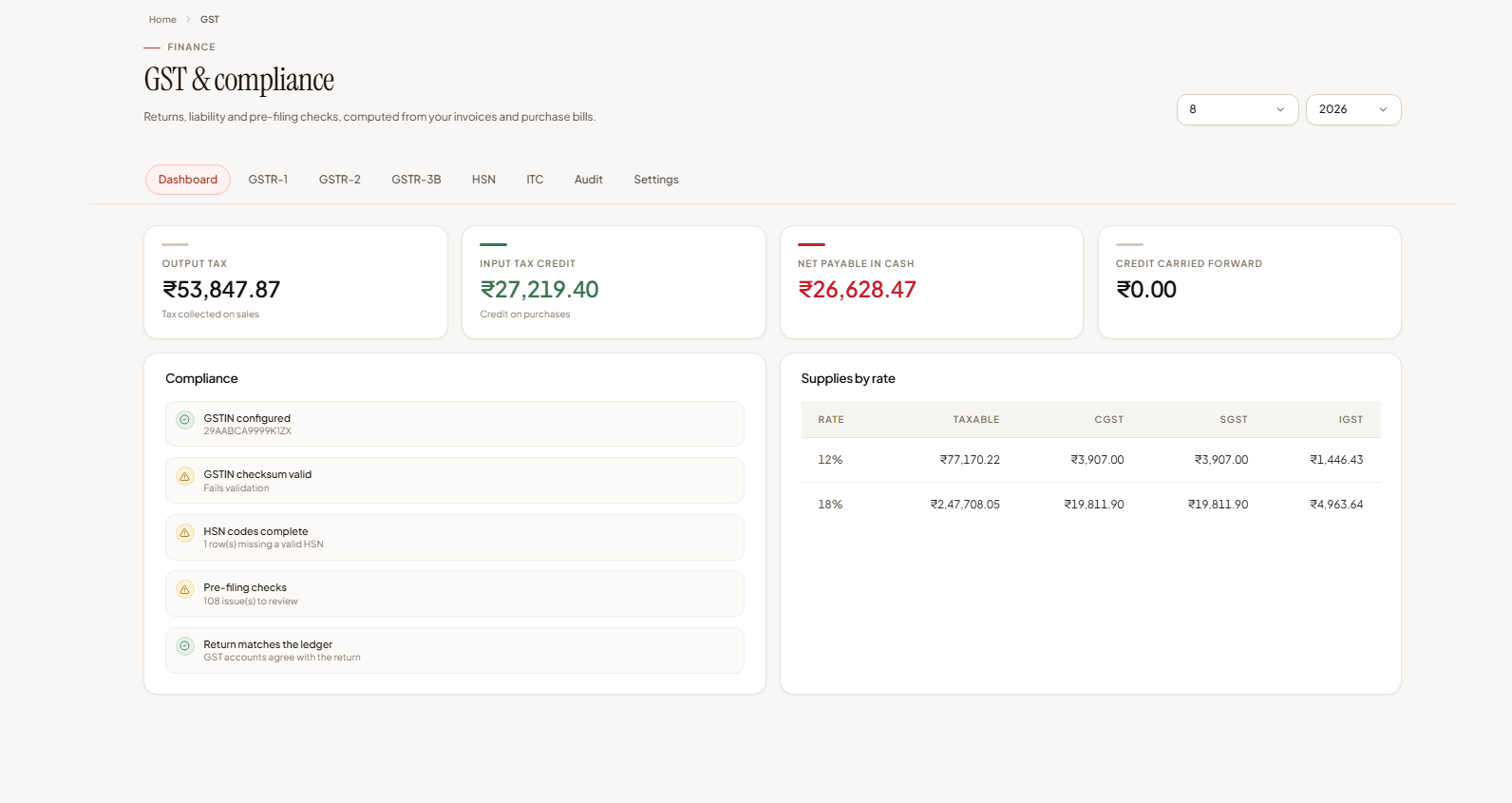 The gst returns screen in BillMyBusiness