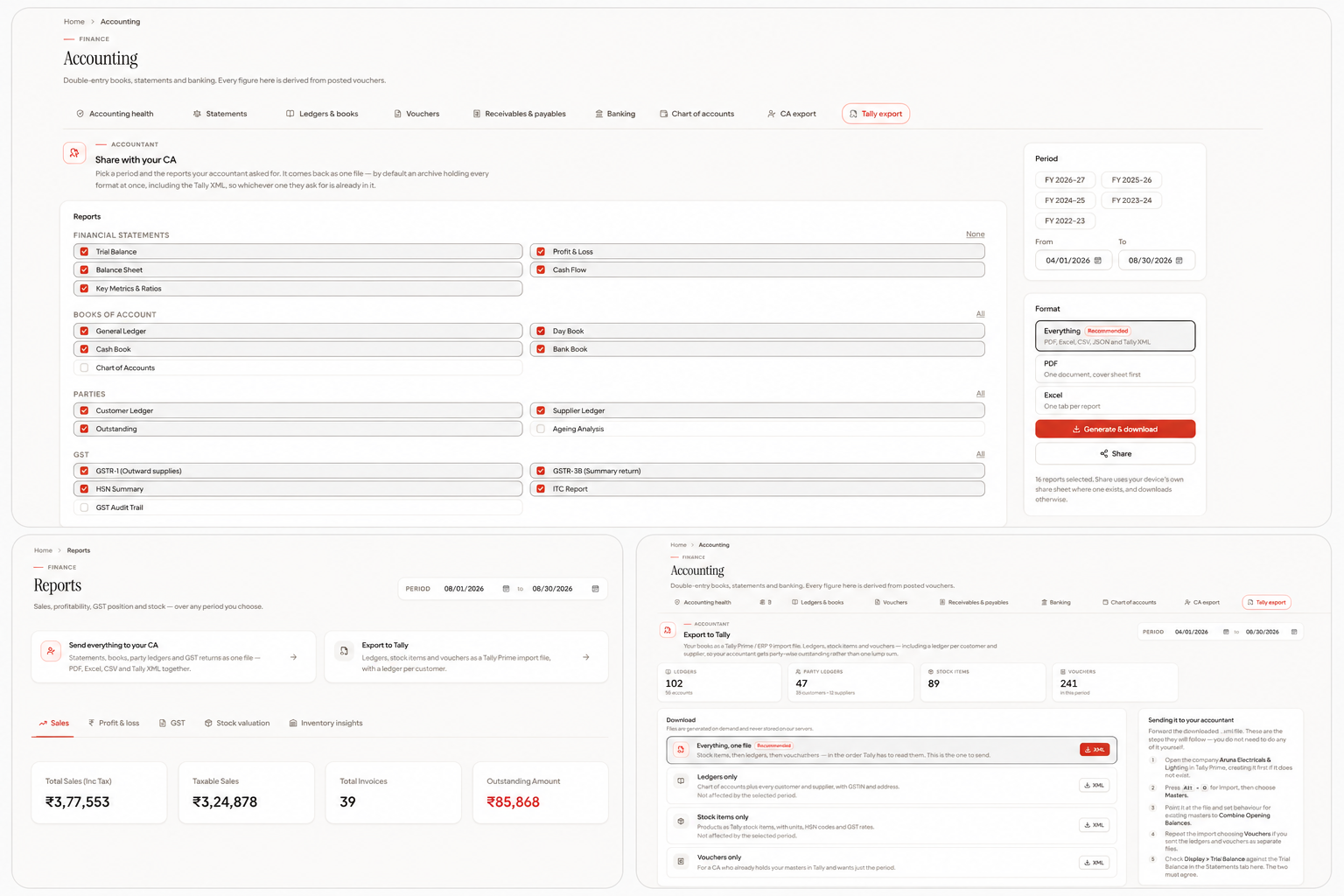 The reports screen in BillMyBusiness